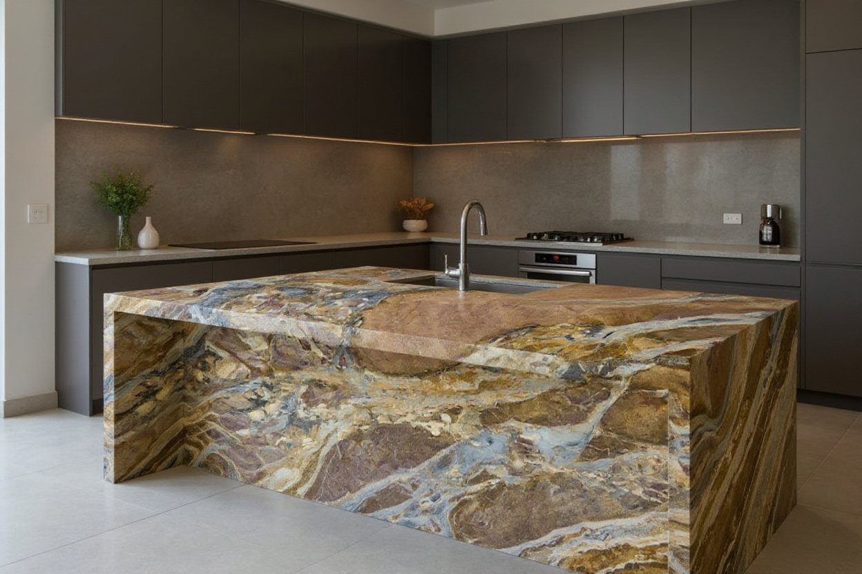 Terra Fusion Marble waterfall kitchen island